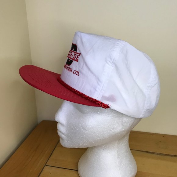 Bar-DE Transportation Embroidered Nylon Trucker Cap Vintage White & Red Brim Hat - Picture 2 of 6